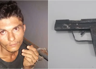 Francielio e a arma de fogo apreendida