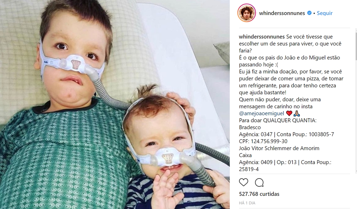 Whindersson Nunes pede ajuda para irmãos com AME
