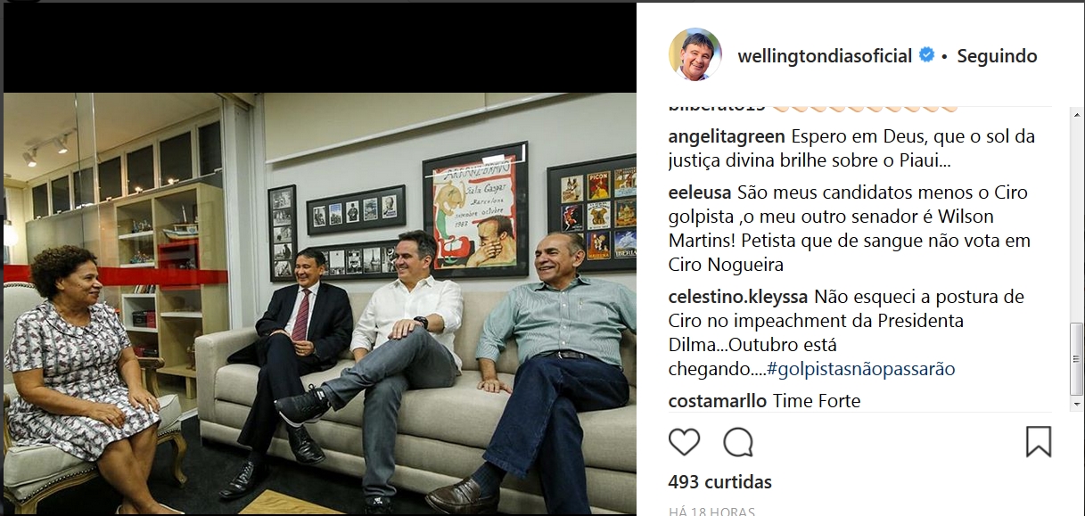 Postagem no instagram do governador Wellington Dias