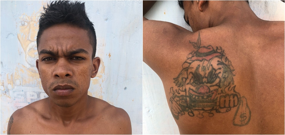 Acusado de posse ilegal de arma de fogo tem palhaço tatuado nas costas