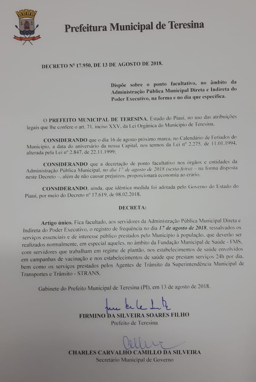 Firmino decreta ponto facultativo próxima sexta-feira 