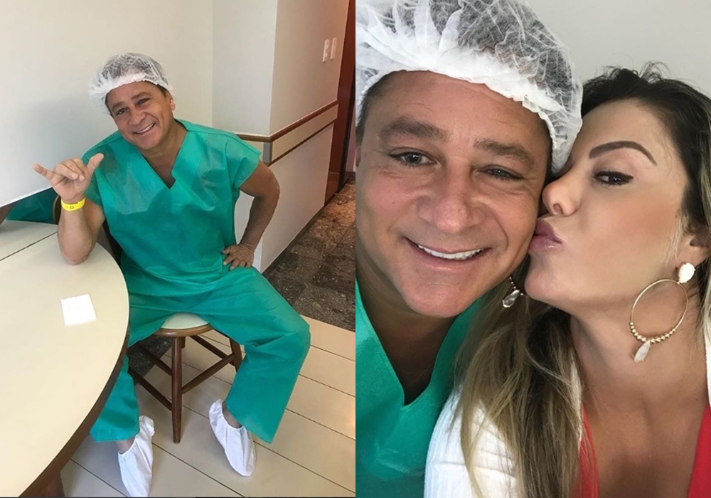 Cantor Leonardo pousa com traje cirúrgico antes de procedimento nos olhos 