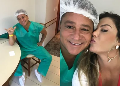 Cantor Leonardo pousa com traje cirúrgico antes de procedimento nos olhos 