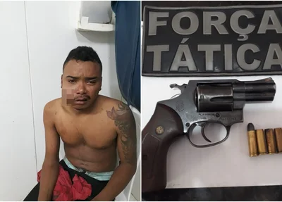 Lázaro Almada e a arma que estava com ele