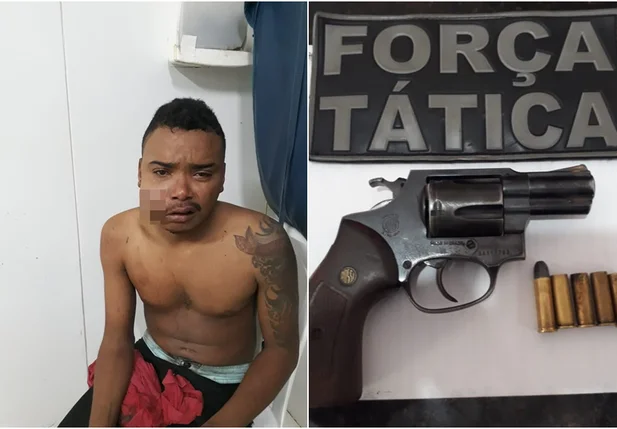 Lázaro Almada e a arma que estava com ele