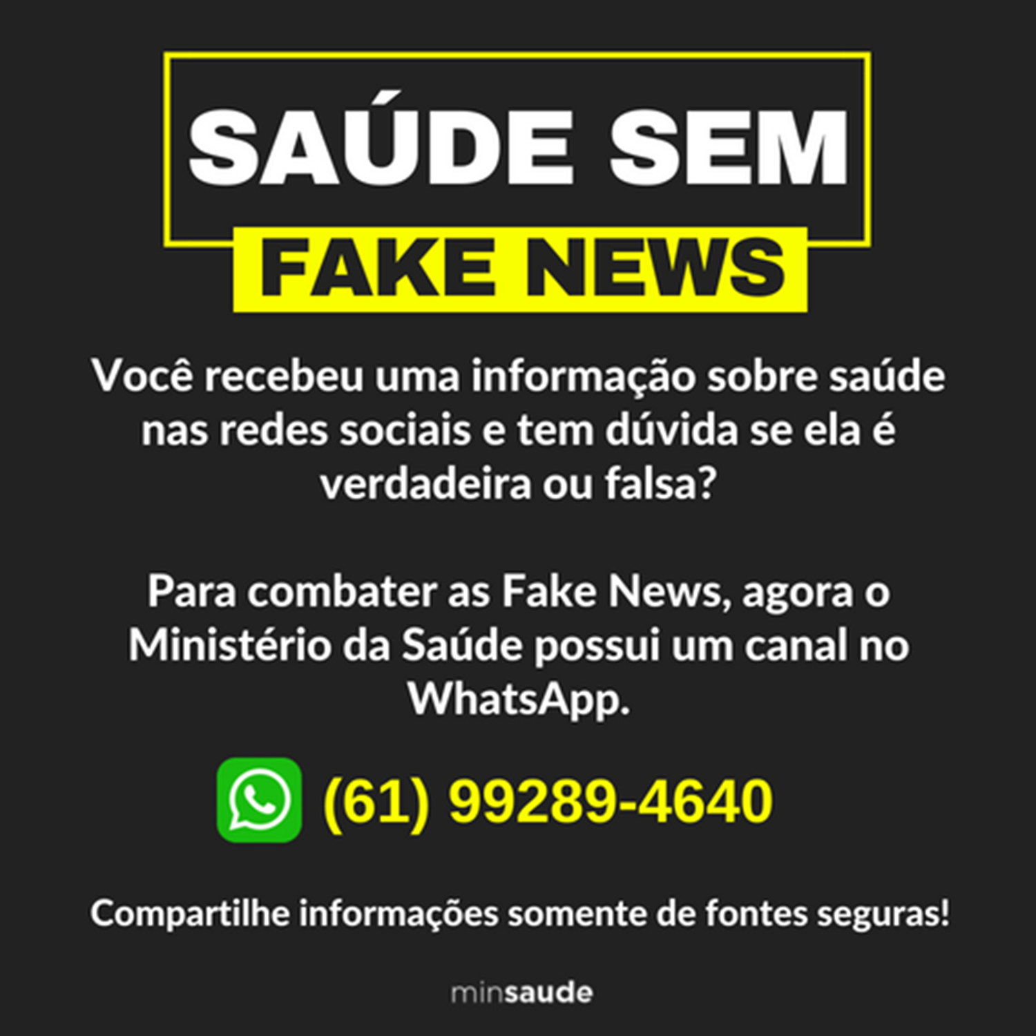 Ministério da Saúde disponibiliza WhatsApp para combater fake news 