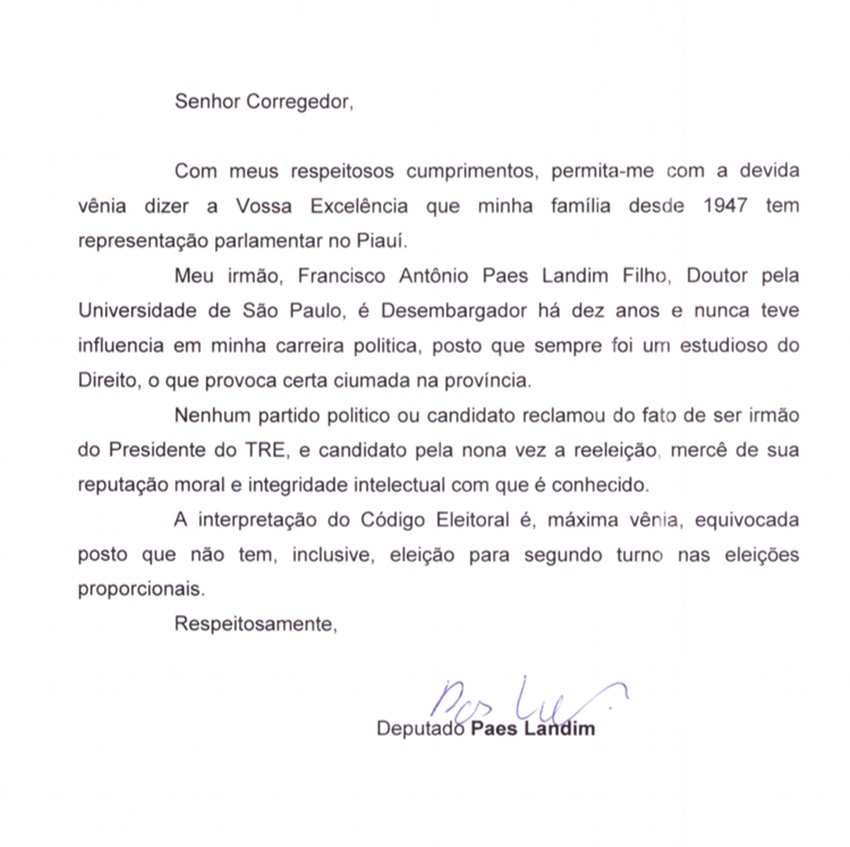 Ofício de Paes Landim ao corregedor