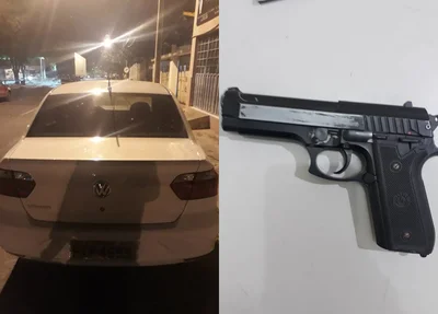 Carro recuperado e arma apreendida pela Polícia Militar