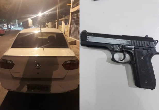 Carro recuperado e arma apreendida pela Polícia Militar