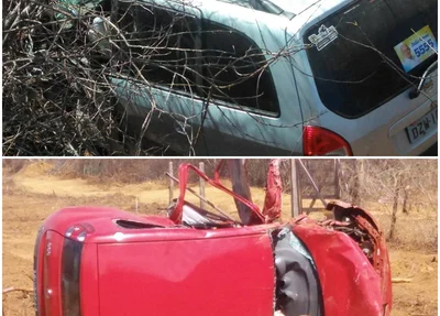 Carros envolvidos no acidente ocorrido na segunda-feira