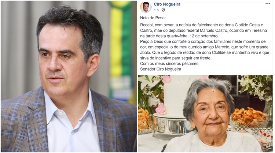 Ciro Nogueira lamenta morte da mãe de Marcelo Castro