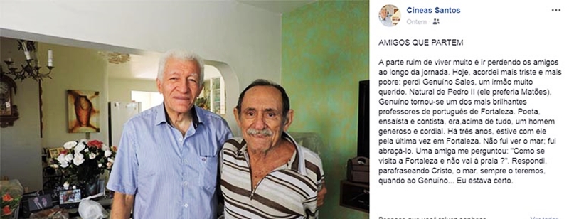 Cineas Santos lamentou a morte de Genuíno