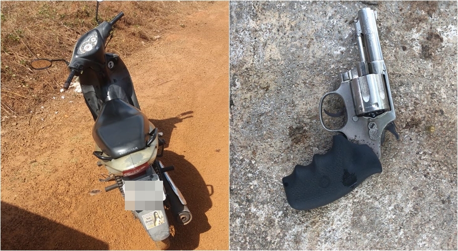 Moto recuperada e arma apreendida