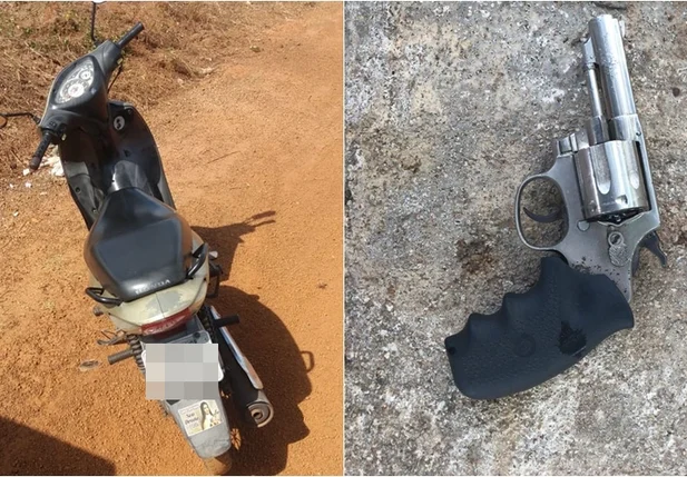 Moto recuperada e arma apreendida