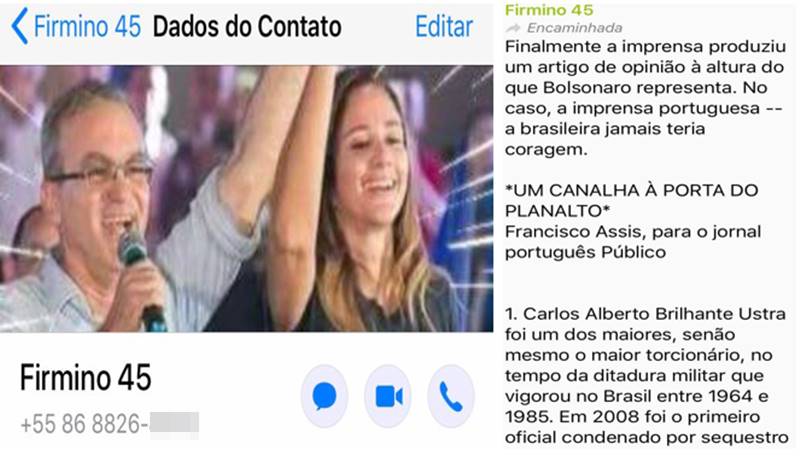 Firmino Filho publicou mensagem em grupo no Whatsapp contra Bolsonaro