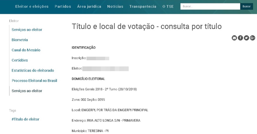 Site ainda informa local antigo de votação