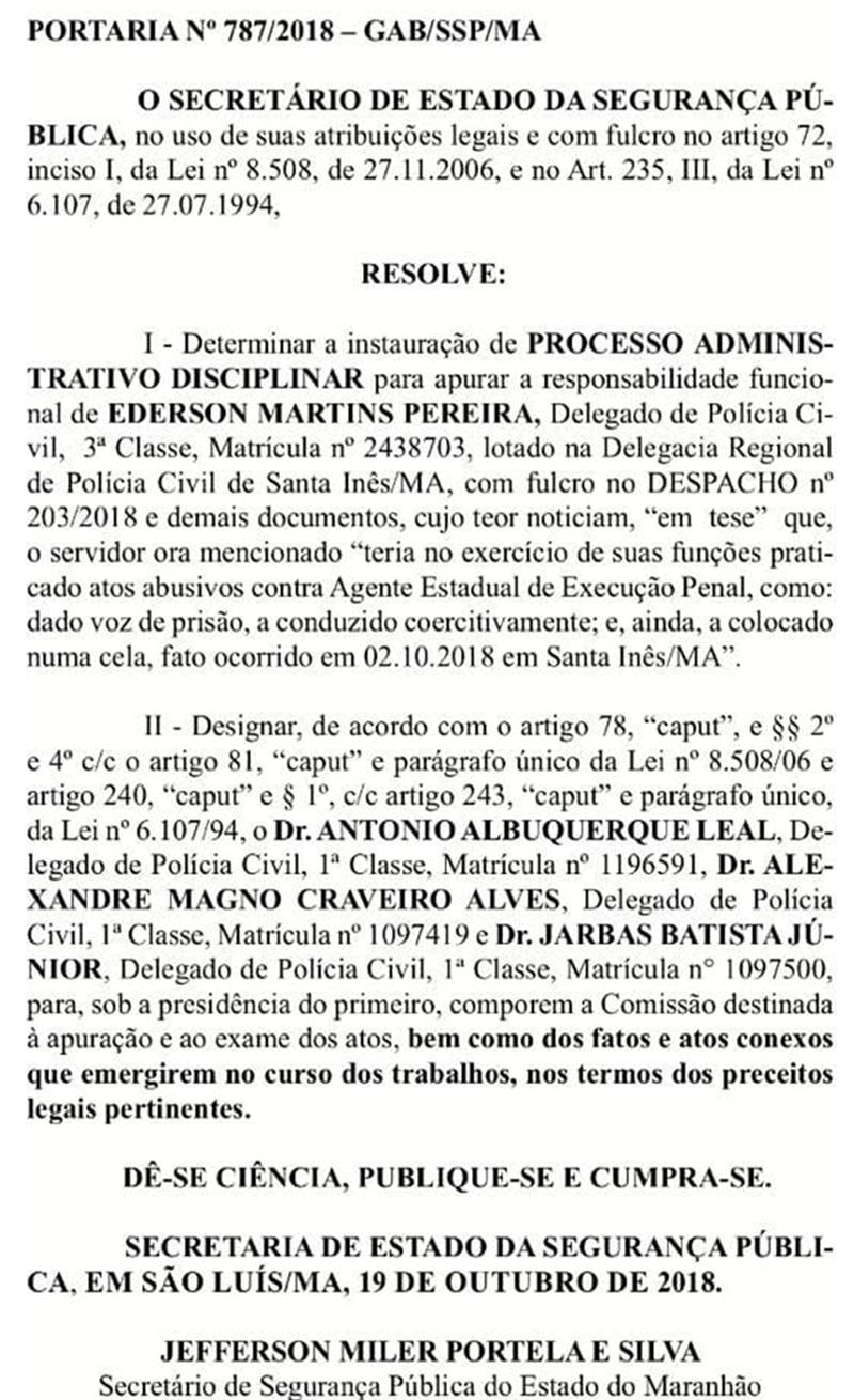 Portaria informa sobre a instauração do procedimento