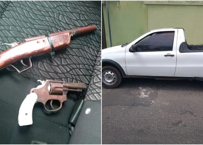 Armas e veículo recuperado
