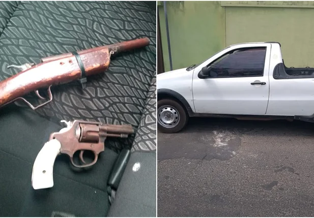 Armas e veículo recuperado