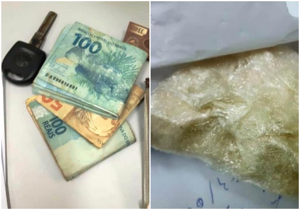 Foram apreendidas meio tablete de cocaína e 1.774 reais em posse do Gesso