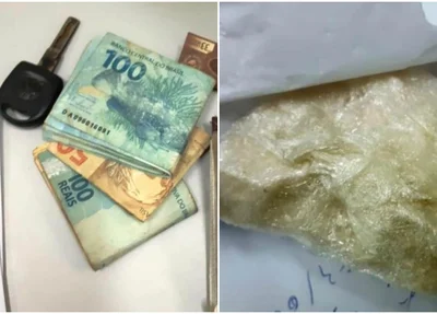 Foram apreendidas meio tablete de cocaína e 1.774 reais em posse do Gesso