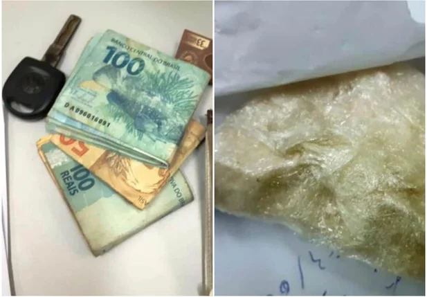 Foram apreendidas meio tablete de cocaína e 1.774 reais em posse do Gesso