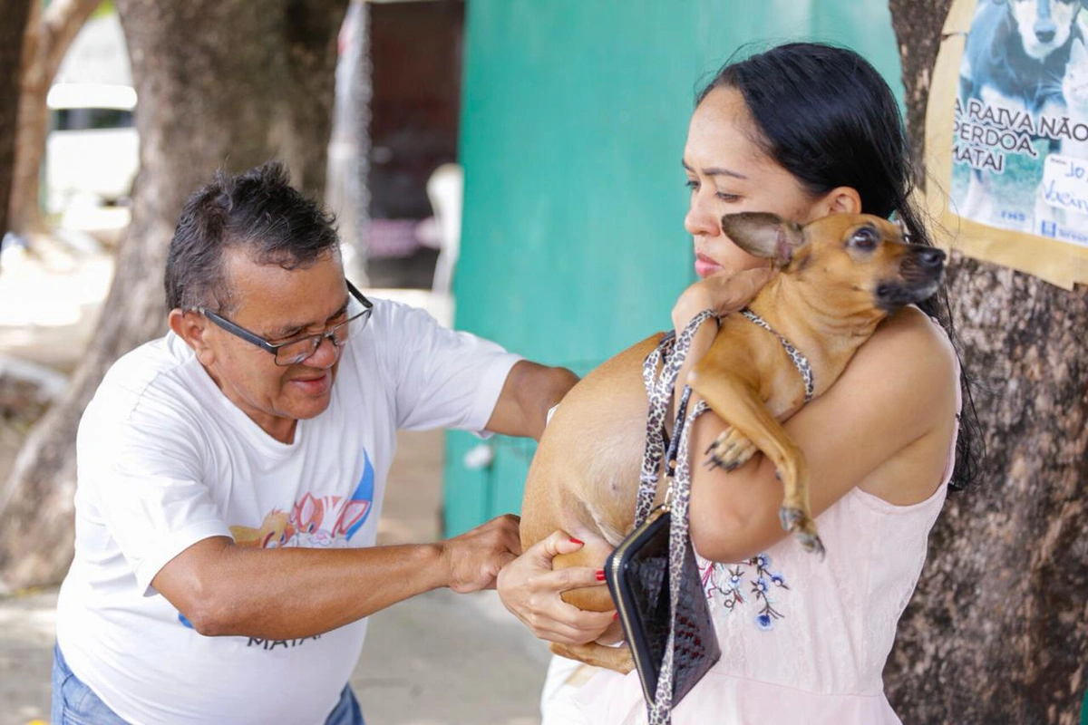 Cachorro assustado no momento da vacinação