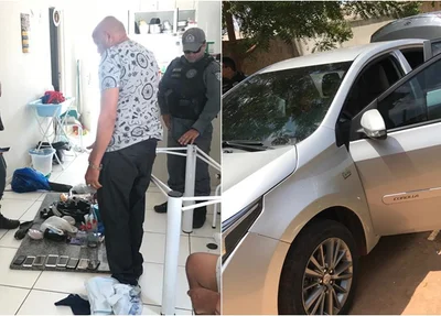 Carro e celulares encontrados com o acusado 
