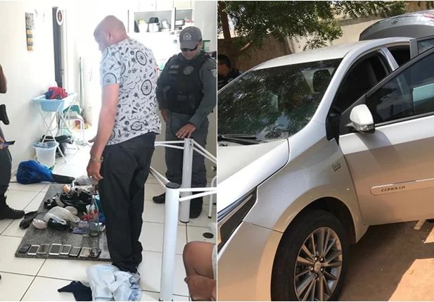 Carro e celulares encontrados com o acusado 