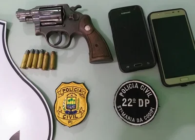 Arma, munições e celulares apreendidos