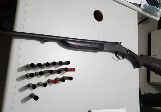 Arma e cartuchos apreendidos