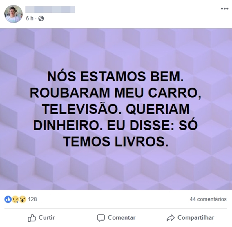 Publicação feita pela vítima