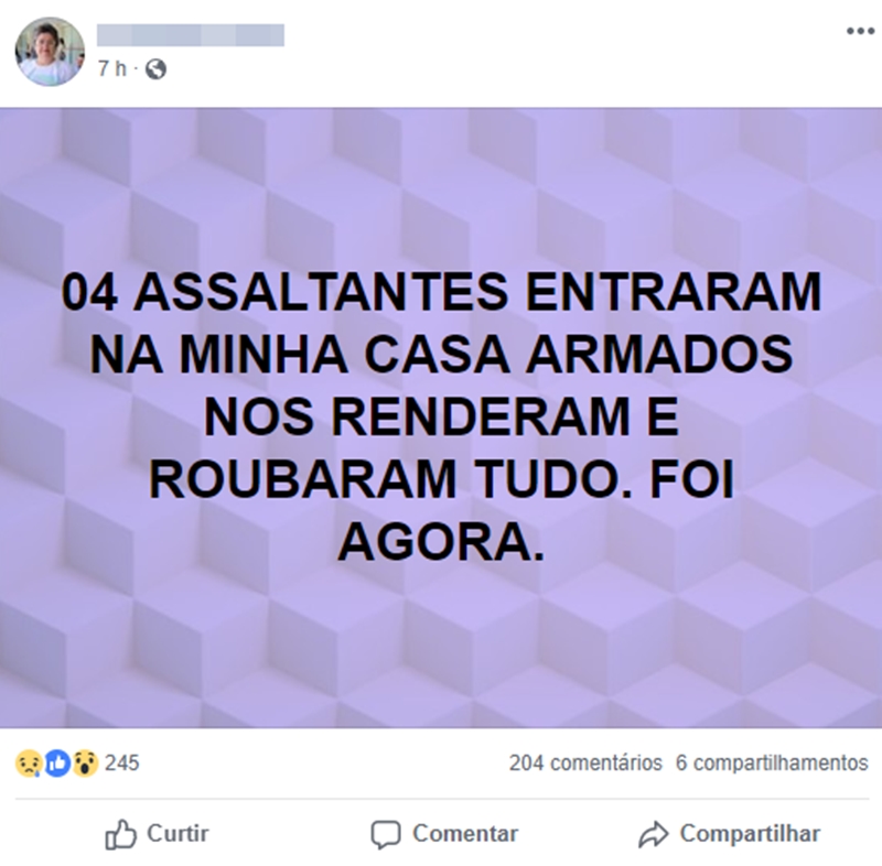 Publicação feita pela vítima