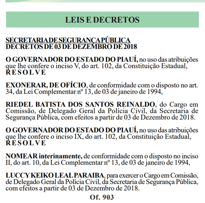 Exoneração de Riedel e nomeação de Lucy Keiko