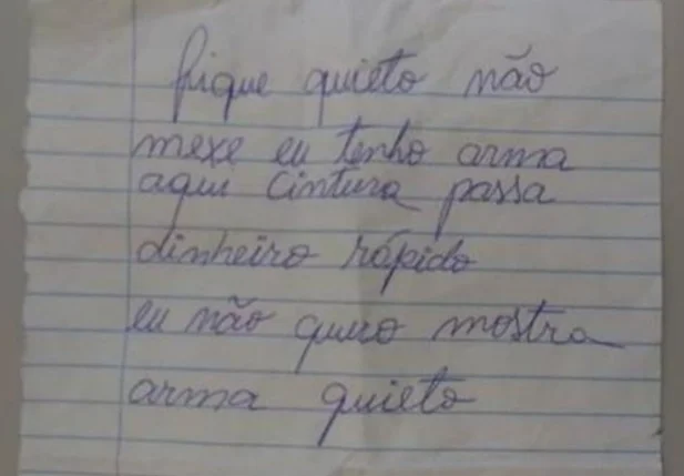 Bilhete utilizado pelo surdo para anunciar o assalto