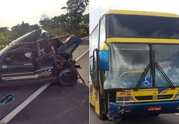 Carro e ônibus envolvidos em acidente na BR-343