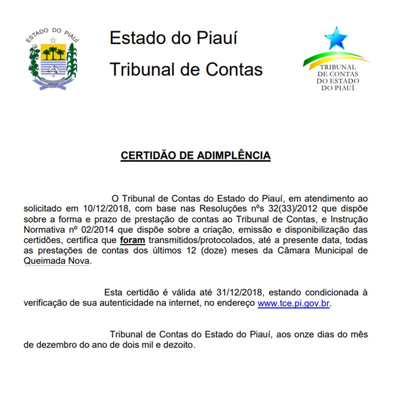 Certidão emitida pelo TCE