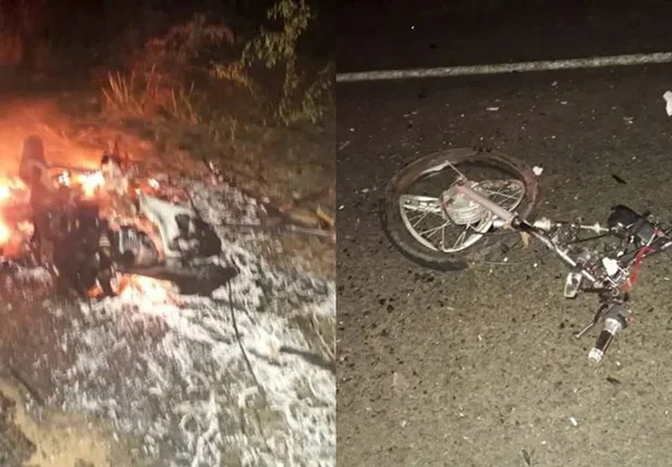 Motocicleta pegou fogo após o acidente