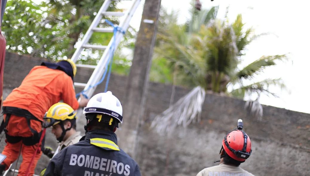 Bombeiros realizando a retirada do corpo