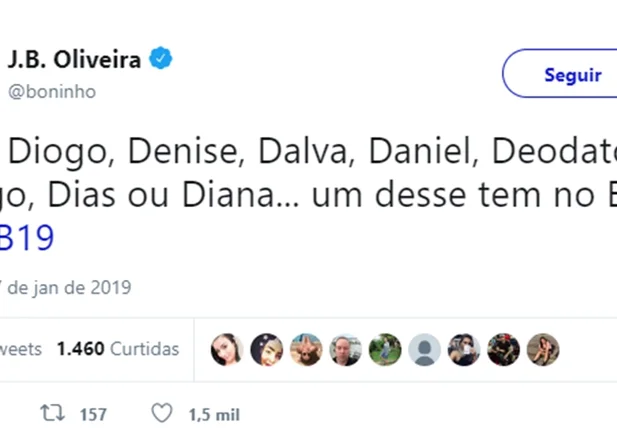 Publicação de Boninho em sua conta do Twitter
