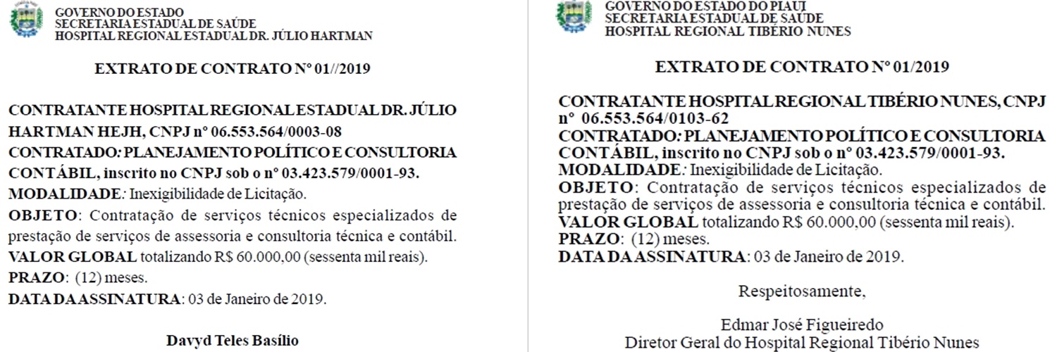 Contratos de Esperantina e Floriano
