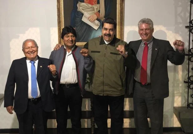 Presidente de Cuba Miguel Díaz-Canel, da Venezuela, Nicolás Maduro, de  El Salvador, Salvador Sánchez Céren e da Bolívia, Evo Morales