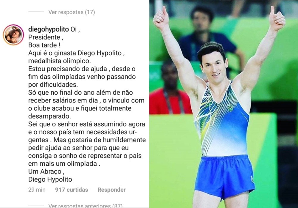 O atleta usou o Instagram para pedir ajuda ao presidente Jair Bolsonaro 