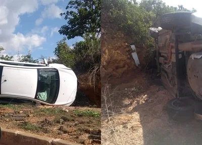 Veículo saiu da pista e capotou