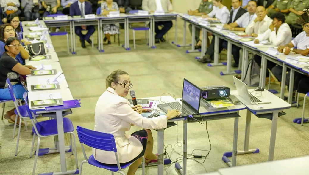Delegada Eugênia Villa palestra durante reunião Ordinária do Conselho Estadual de Segurança Pública