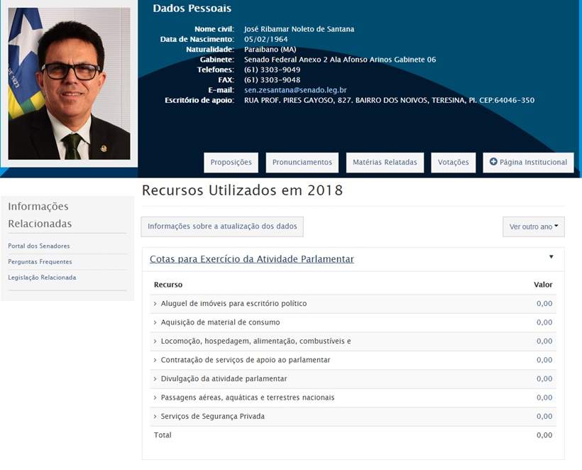 Zé Santana dispensa Cota Parlamentar no Senado 