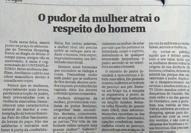 Texto polêmico publicado em um jornal local 