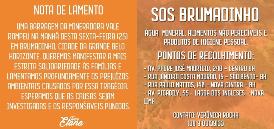 Redes sociais de Elana pedem ajuda a vítimas de Brumadinho