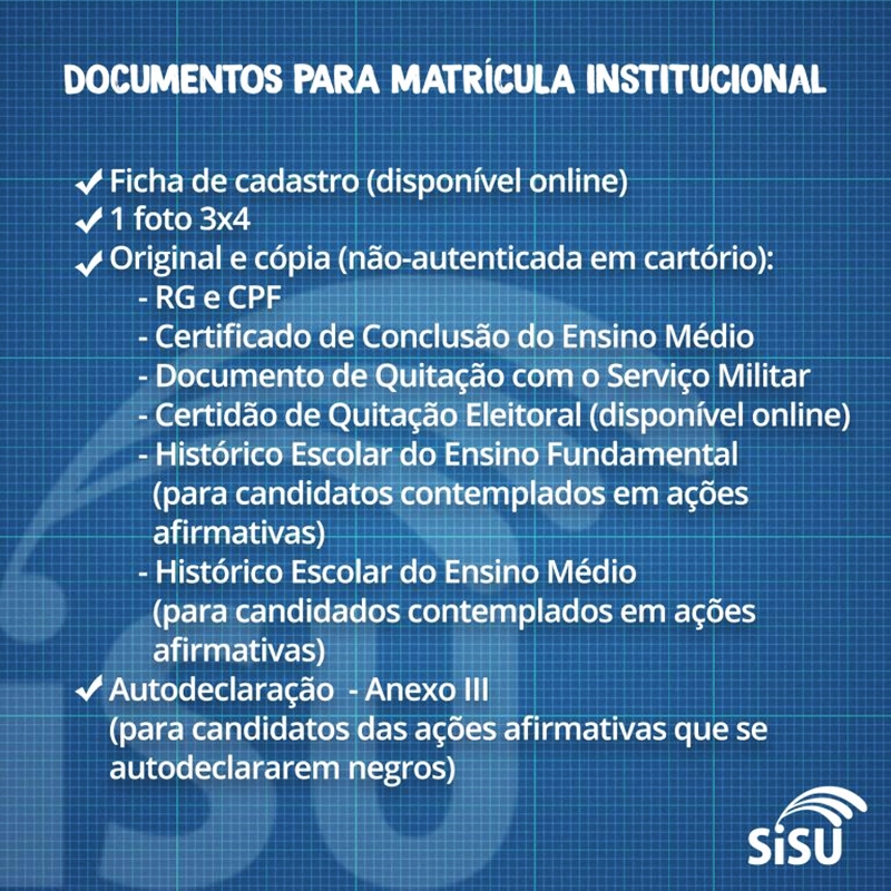 Documentos para matrícula institucional