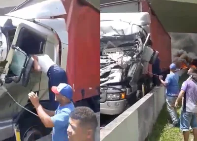 Mulher salva motorista de caminhão